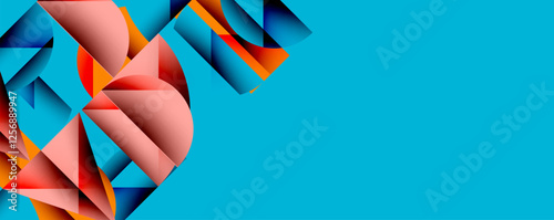 Abstract geometric pattern with intersecting circles and triangles in gradients. The high-contrast composition creates depth and a dynamic, modern aesthetic