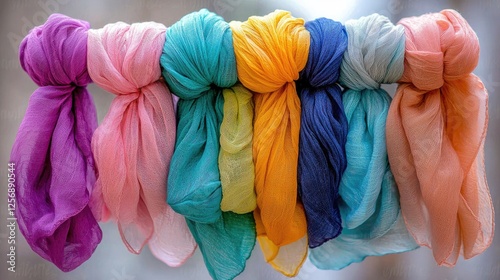 Wallpaper Mural Colorful scarves hanging outdoors, blurred background. Lifestyle photo Torontodigital.ca