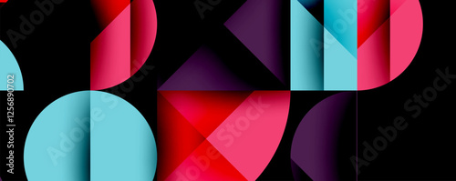 Abstract geometric pattern with intersecting circles and triangles in gradients. The high-contrast composition creates depth and a dynamic, modern aesthetic