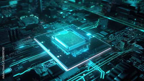 Glowing GPU in digital matrix