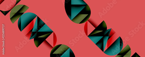 Abstract geometric pattern with intersecting circles and triangles in gradients. The high-contrast composition creates depth and a dynamic, modern aesthetic