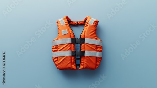 Orange life vest on light blue background