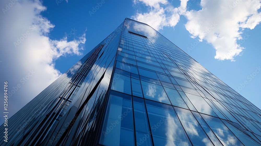 Stunning Modern Skyscraper Reflecting Clouds in a Bright Blue Sky : Generative AI Stunning Modern Skyscraper Reflecting Clouds in a Bright Blue Sky : Generative AI
