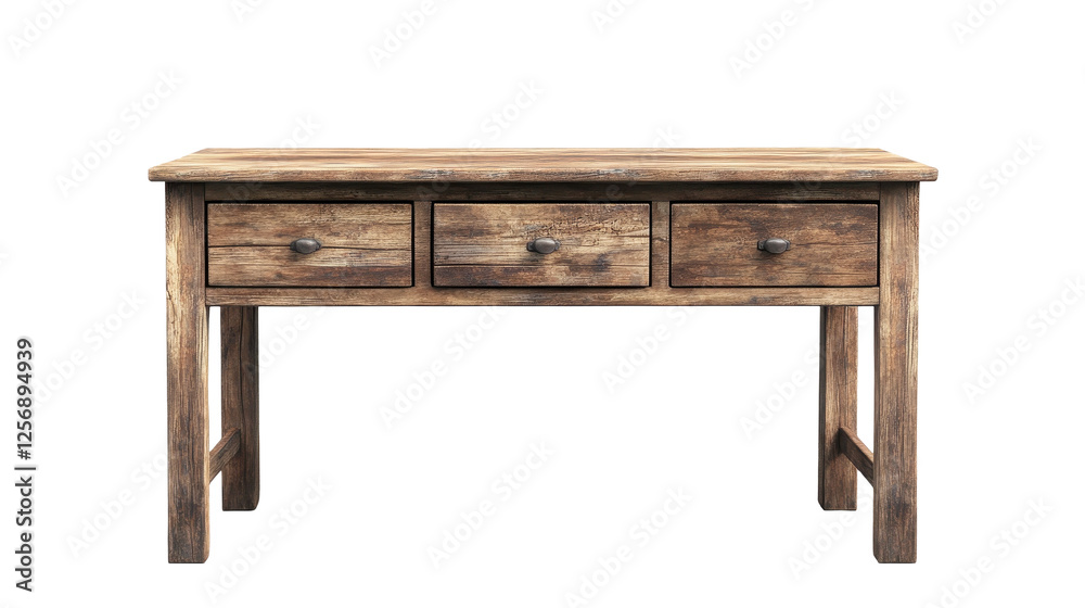 A rustic wooden table with three drawers, perfect for home or office decor. transparent background A rustic wooden table with three drawers, perfect for home or office decor. transparent background
