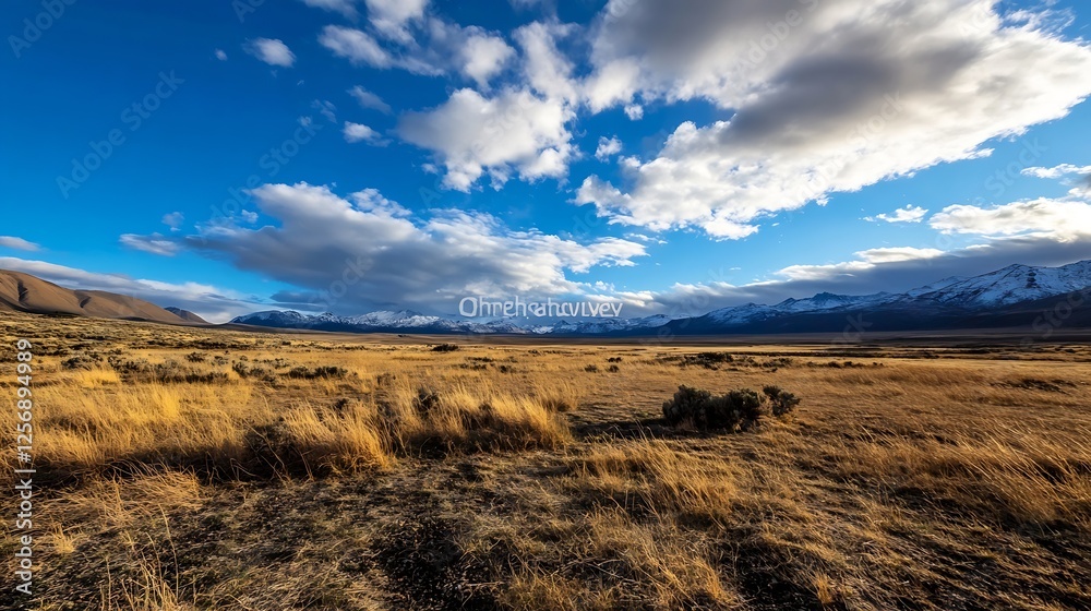 Vast Open Field Under a Dramatic Sky with Textured Clouds and Distant Mountains : Generative AI Vast Open Field Under a Dramatic Sky with Textured Clouds and Distant Mountains : Generative AI