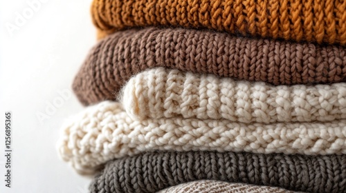 Stacked sweaters, various colors, soft texture, simple, clothing, display photo