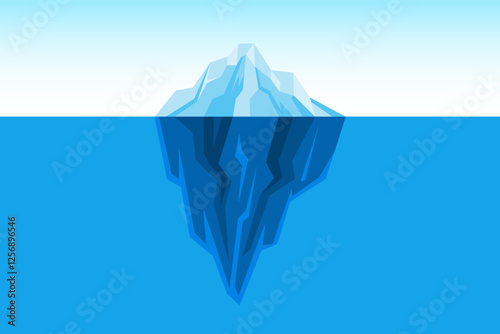 Set of iceberg background, Iceberg floating on sea ocean water, glacier tip and underwater part, large ice rock mountain geometric polygon style for iceberg underwater background template.