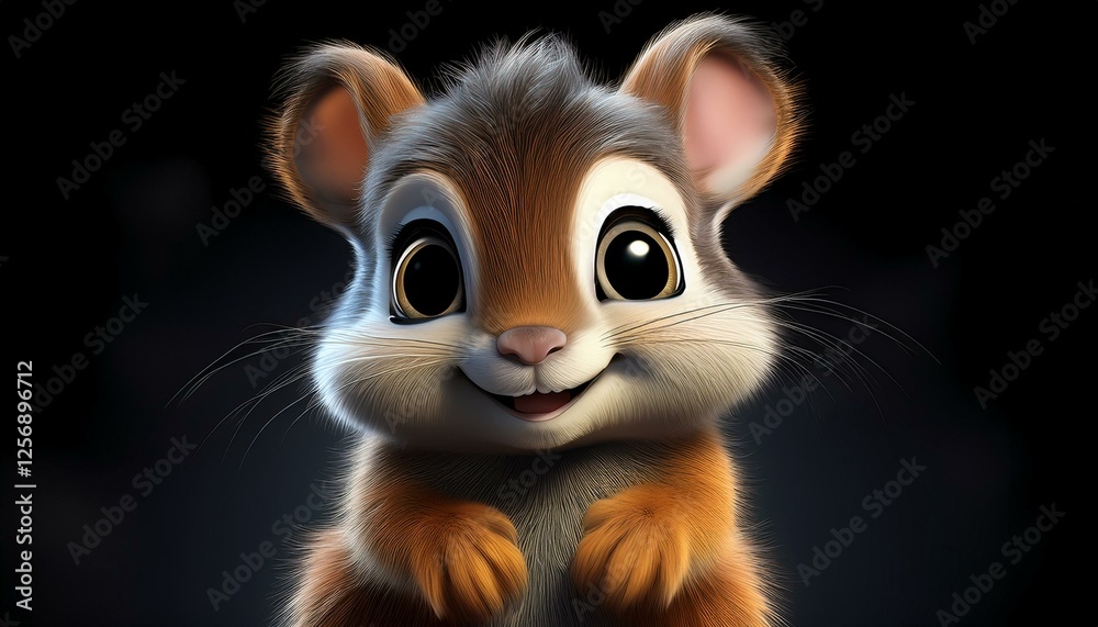 Fototapeta premium Niedliches Eichhörnchen, schwarzer Hintergrund