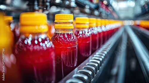 Wallpaper Mural Close-up of vibrant beverage bottles on a production line, showcasing industrial efficiency Torontodigital.ca