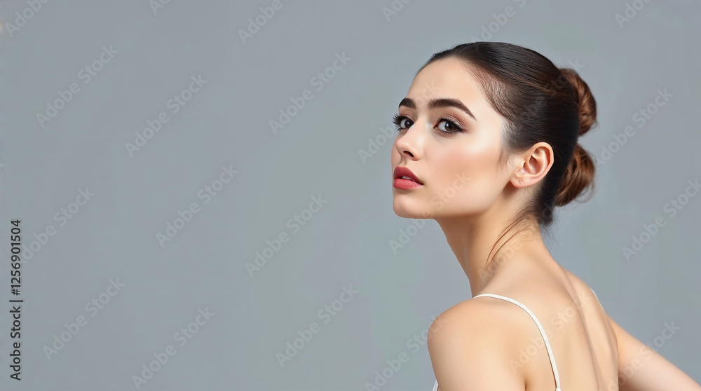 Fototapeta premium ballerina dancing and leaning backwards isolated on gray background