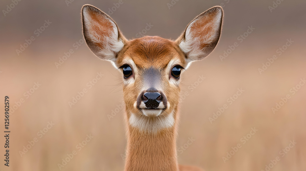 Young deer portrait, autumn field, nature wildlife