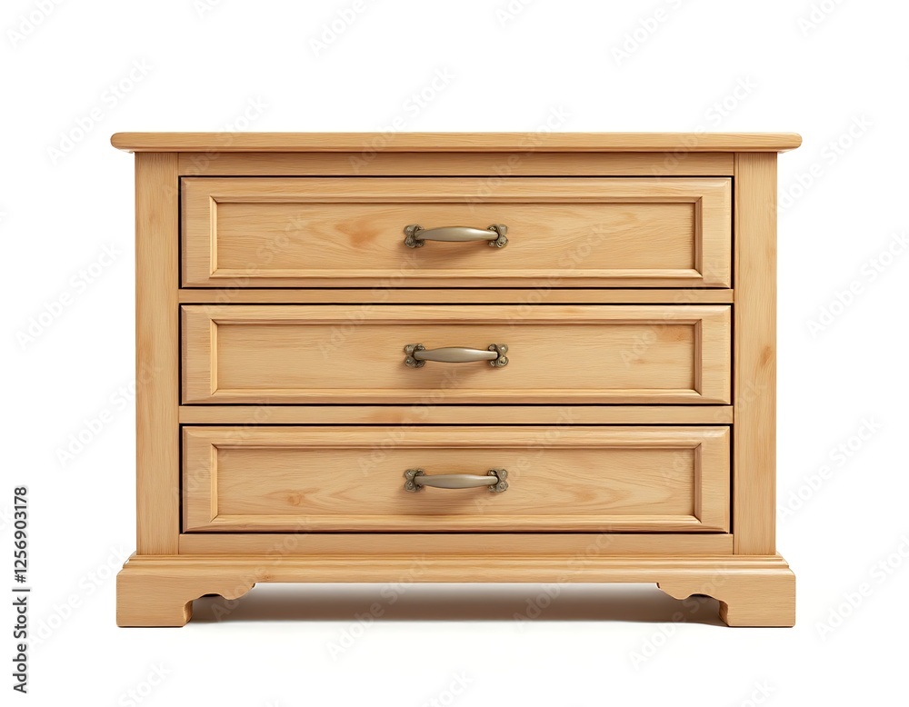 Wooden chest of drawers with metal handles isolated on white background Wooden chest of drawers with metal handles isolated on white background