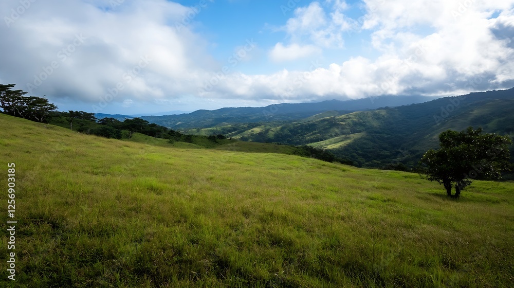 Expansive Green Fields and Rolling Hills with Dramatic Clouds in the Blue Sky : Generative AI Expansive Green Fields and Rolling Hills with Dramatic Clouds in the Blue Sky : Generative AI