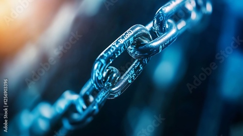 Closeup of a metallic chain link with intricate details showcasing strength and durability : Generative AI