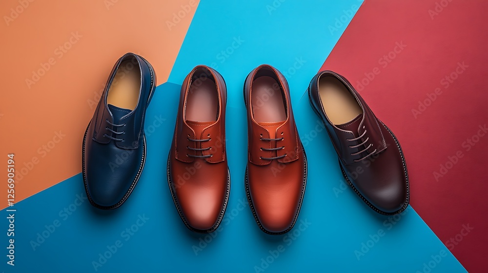 Elegant male shoes on a colored background. Top view Elegant male shoes on a colored background. Top view
