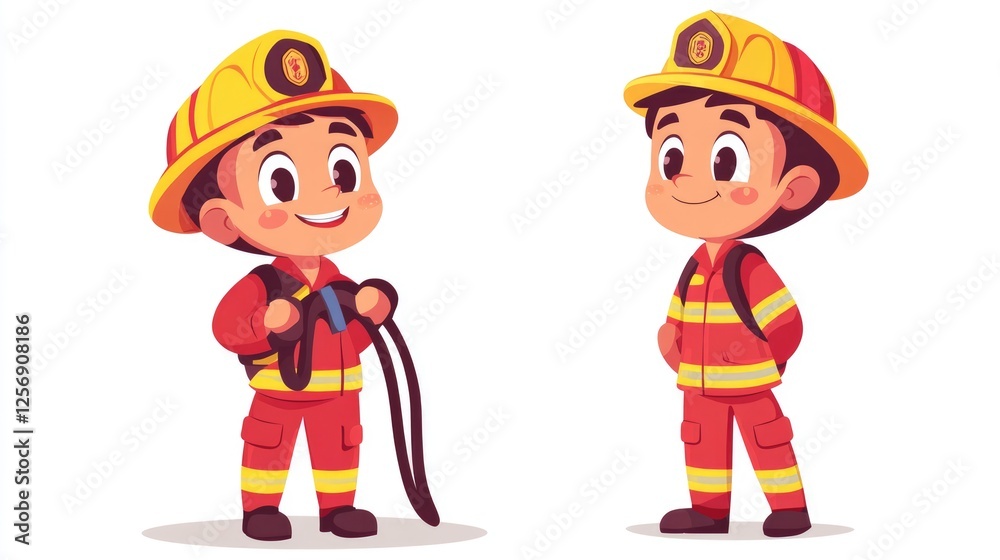 Two Cartoon Firefighters Ready for Action Two Cartoon Firefighters Ready for Action