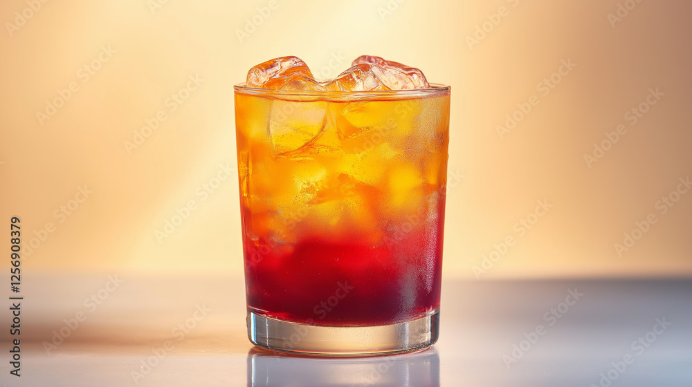 A glass of layered mocktail with a gradient of funny day vibe, isolated on a white background A glass of layered mocktail with a gradient of funny day vibe, isolated on a white background