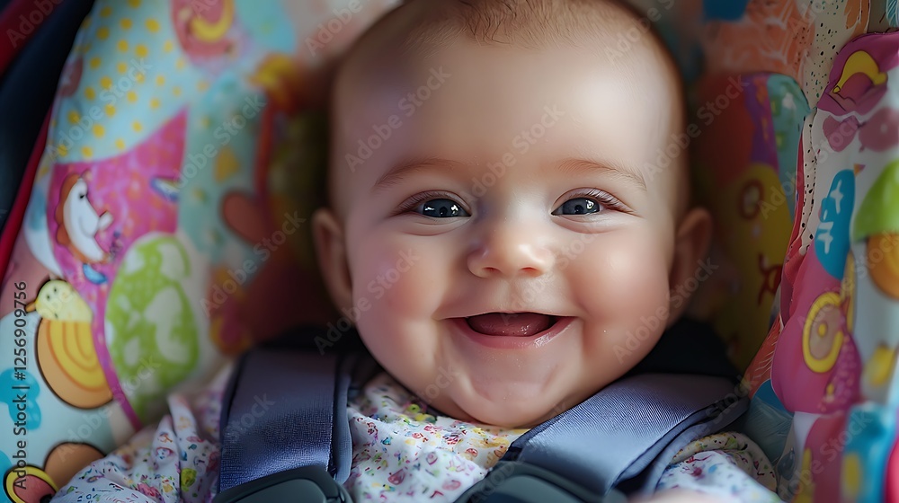 A baby is smiling and looking at the camera A baby is smiling and looking at the camera