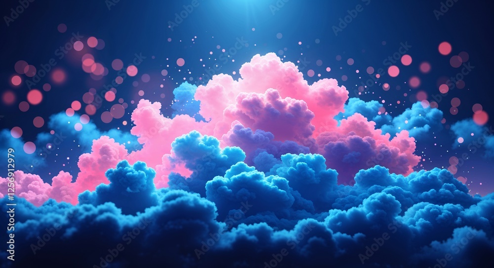 Fototapeta premium Blue to pink gradient cloud abstract lighting with bokeh background backdrop illustration