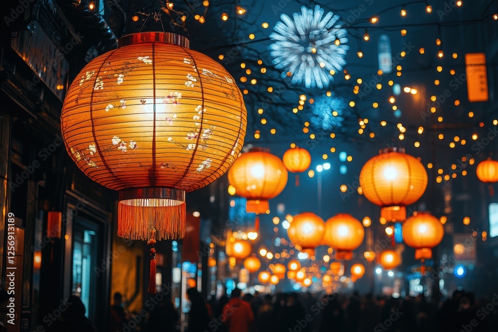 A vibrant street scene illuminated by glowing lanterns and festive lights, creating a magical atmosphere during a celebration. A vibrant street scene illuminated by glowing lanterns and festive lights, creating a magical atmosphere during a celebration.