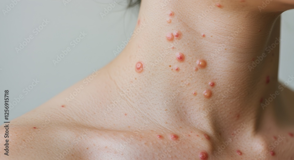Fototapeta premium Skin eruption showing possible symptoms of viral infection on neck area