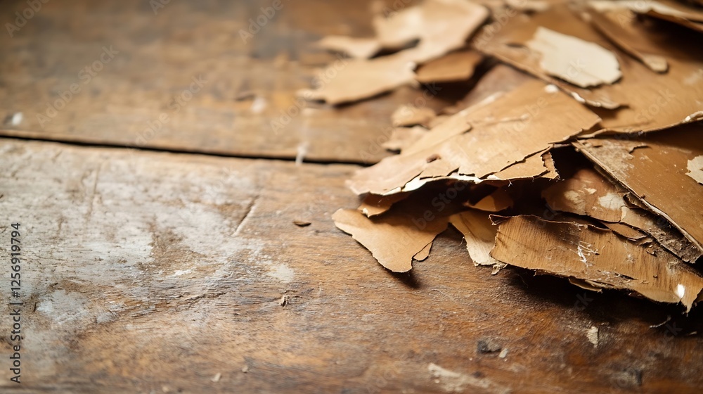 Close Up of Weathered Wood with Shredded Scrap Paper and Texture Details : Generative AI Close Up of Weathered Wood with Shredded Scrap Paper and Texture Details : Generative AI