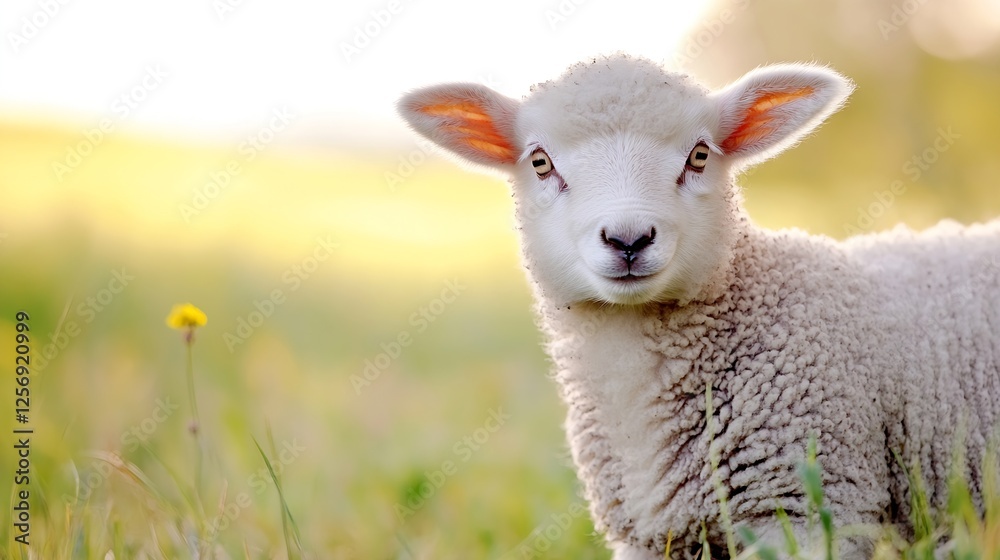Obraz premium A charming lamb stands in a field of golden grass illustrating nature's beauty and farm life : Generative AI