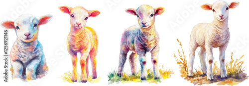 Watercolor lamb clipart, on a white background