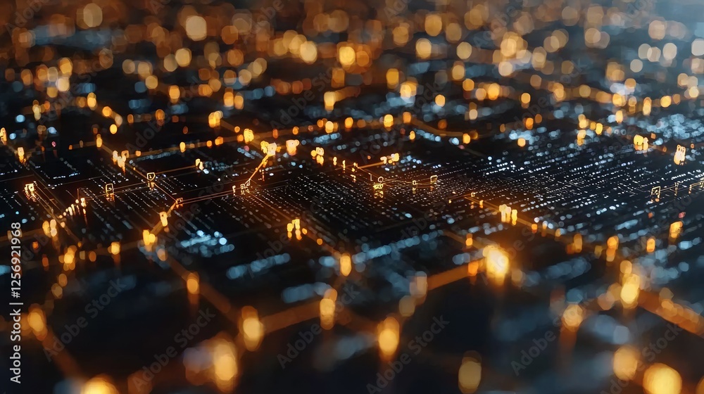 Fototapeta premium Abstract digital network, glowing circuits, data flow, technology background, website header