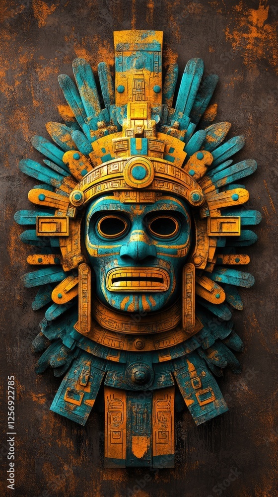 Obraz premium Ancient Aztec Mask with Feathers