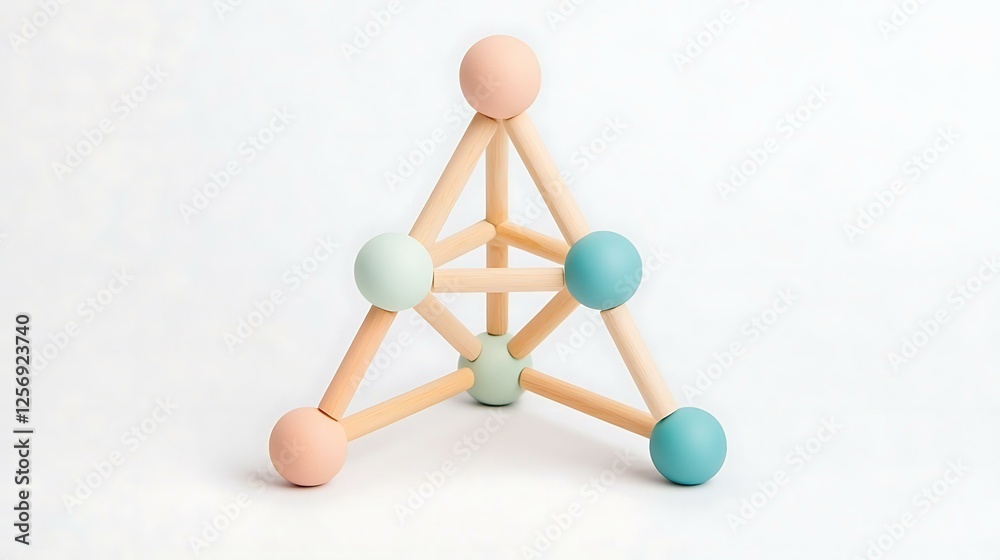 Obraz premium Diagram structure trio Colorful Geometric Structure Made of Wooden Balls and Bars for Modern Design or Education Use