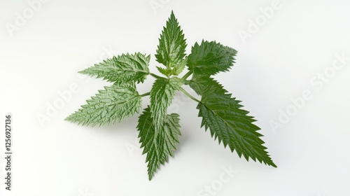 Fresh nettle leaves on white background; herbal remedy