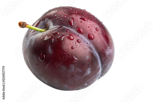 Close-up of a single plum with water droplets