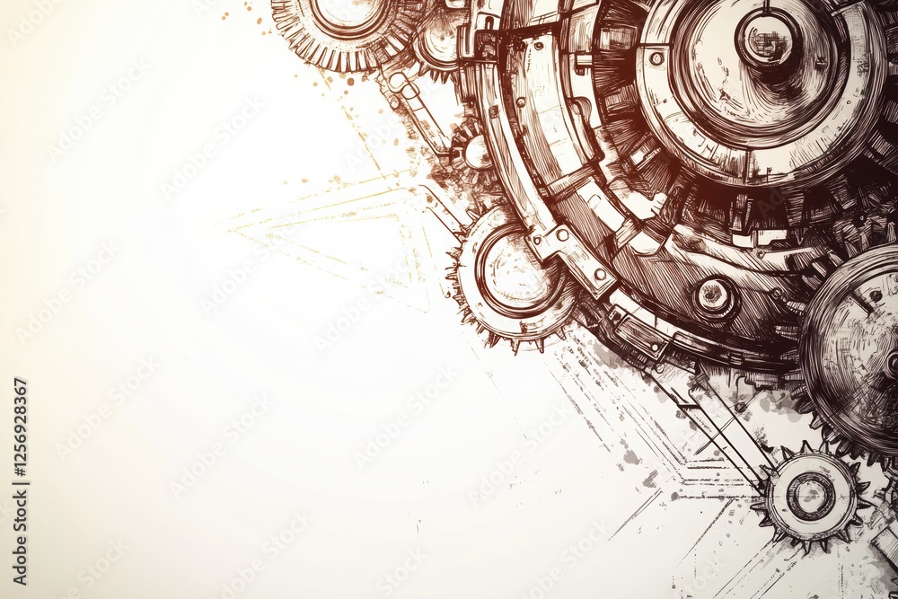 Detailed Mechanical Gear Illustration with Artistic Elements Detailed Mechanical Gear Illustration with Artistic Elements