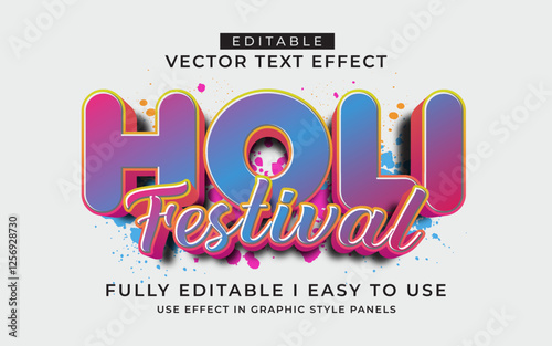 3d editable Happy Holi Festival text effect typography style template