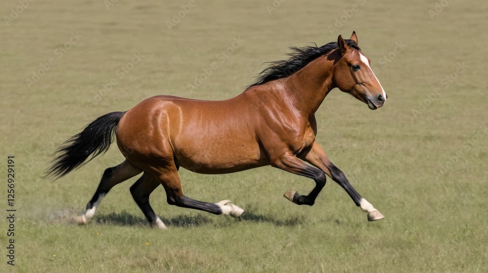 A magnificent brown horse galloping across a lush green field A magnificent brown horse galloping across a lush green field