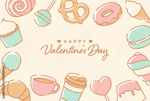 vector background with a set of ice cream, sweets and drinks