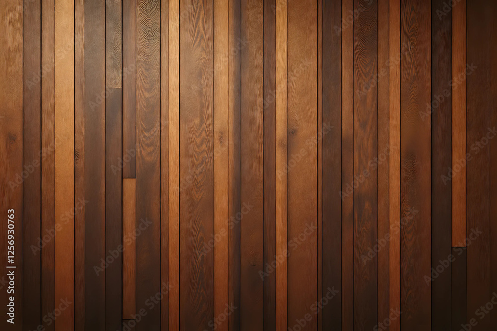 Fototapeta premium Wood background banner panorama long - Brown wooden acoustic panels wall texture, seamless pattern.