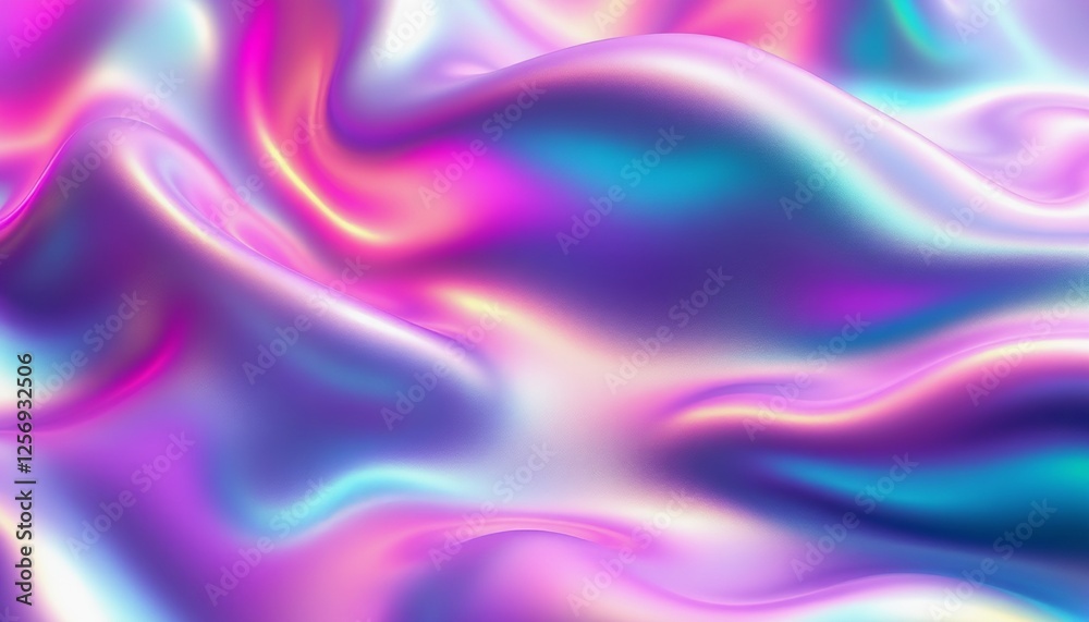Obraz premium Iridescent Neon Holographic Background with Liquid Metal Texture