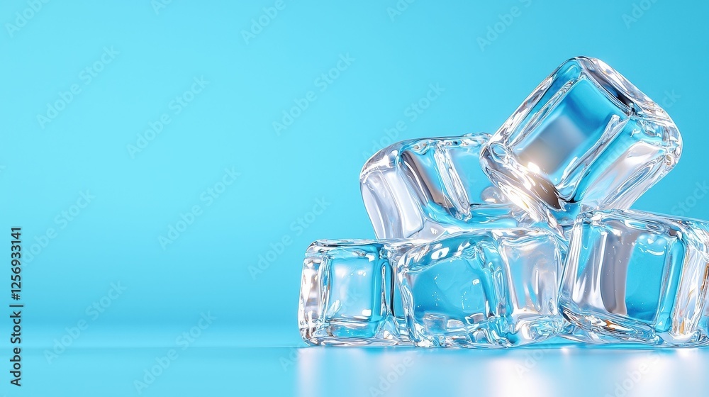 Crystal clear ice cubes on a blue background. Crystal clear ice cubes on a blue background.