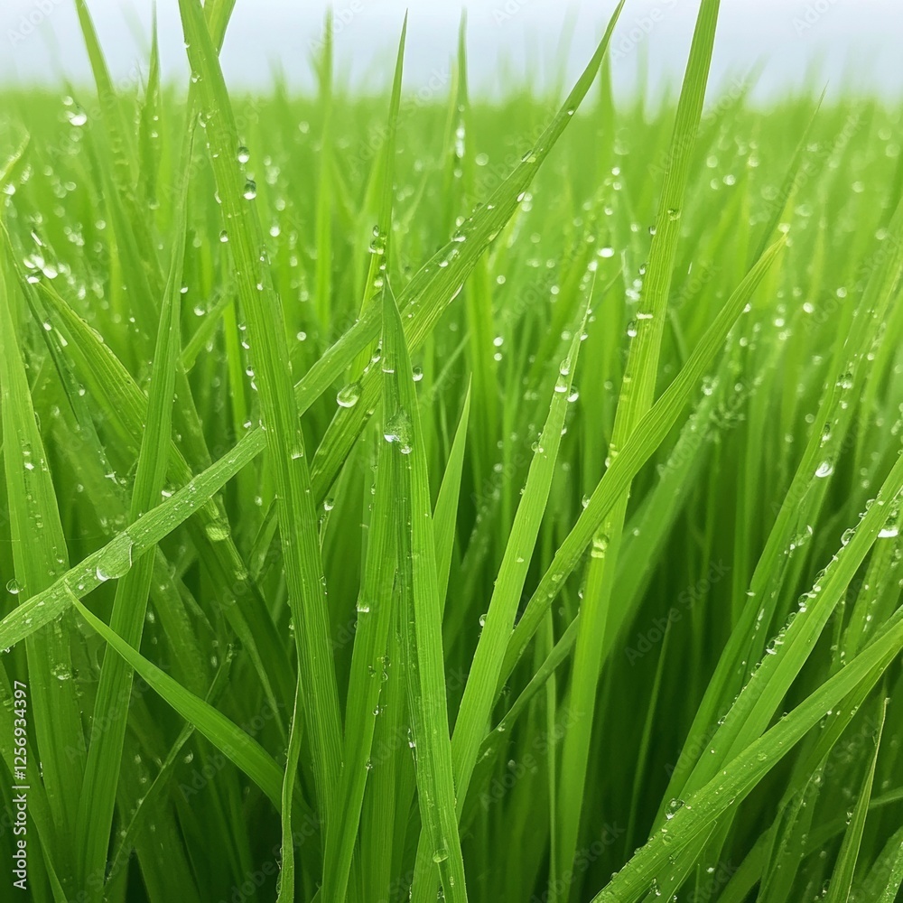 Fresh Green Grass with Water Droplets in a Natural Landscape Fresh Green Grass with Water Droplets in a Natural Landscape