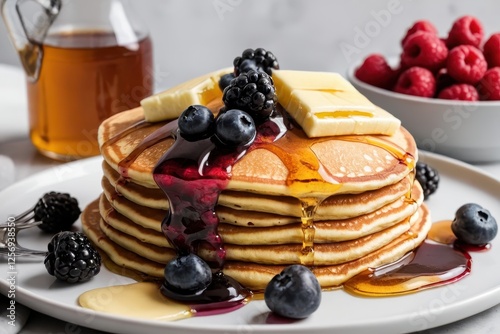 Wallpaper Mural  Indulge in a stack of fluffy pancakes drizzled with syrup and topped with fresh berries Torontodigital.ca