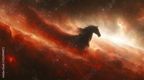 Cosmic Horse Runs Nebula, Space Fantasy Art photo