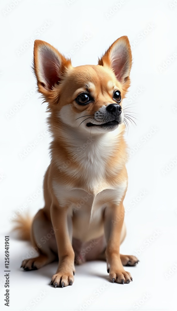 Obraz premium Chihuahua dog in plastic shiny style in a studio with white background portrait using a plastic style photo of the dog in the studio with shiny style. Pet. Shiny, cute, chihuahua dog. Themed photo
