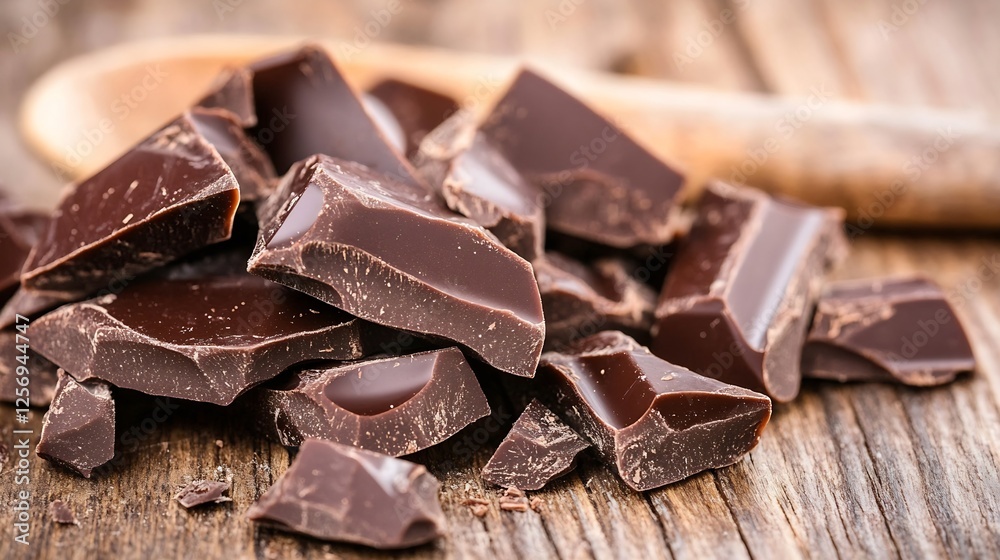 Chunky pieces of dark chocolate set on rustic wooden background for gourmet recipes : Generative AI Chunky pieces of dark chocolate set on rustic wooden background for gourmet recipes : Generative AI