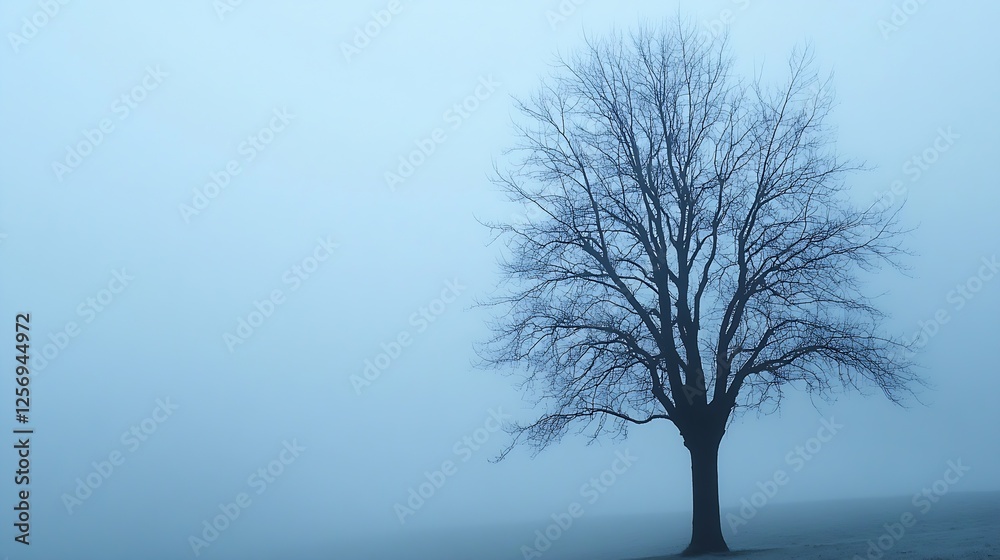 Eerie and haunting atmosphere of a leafless tree standing alone in foggy weather : Generative AI Eerie and haunting atmosphere of a leafless tree standing alone in foggy weather : Generative AI