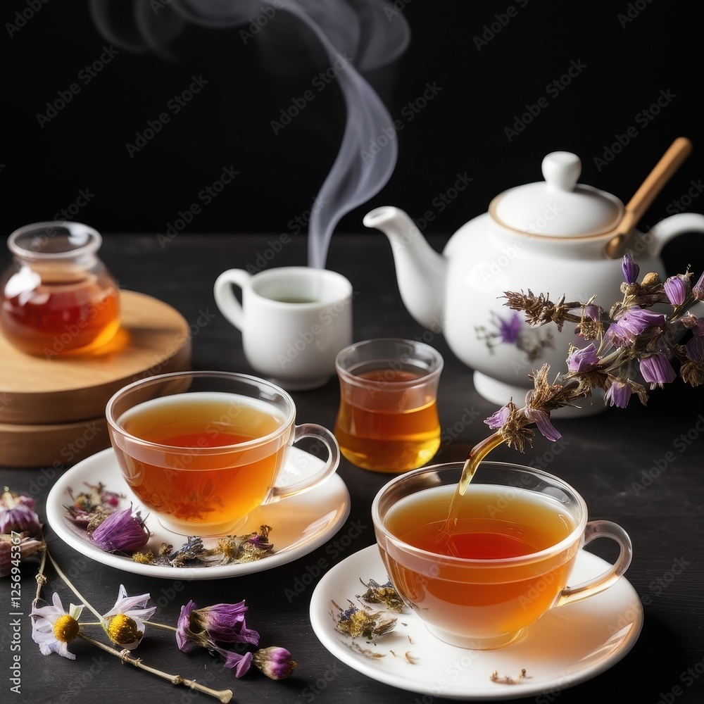 A serene tea moment capturing the essence of herbal infusion A serene tea moment capturing the essence of herbal infusion