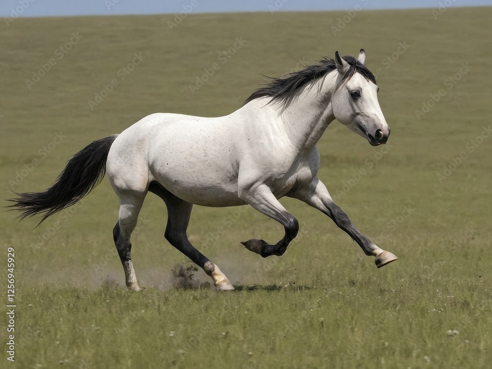 Obraz premium A majestic white horse galloping gracefully across a lush green field