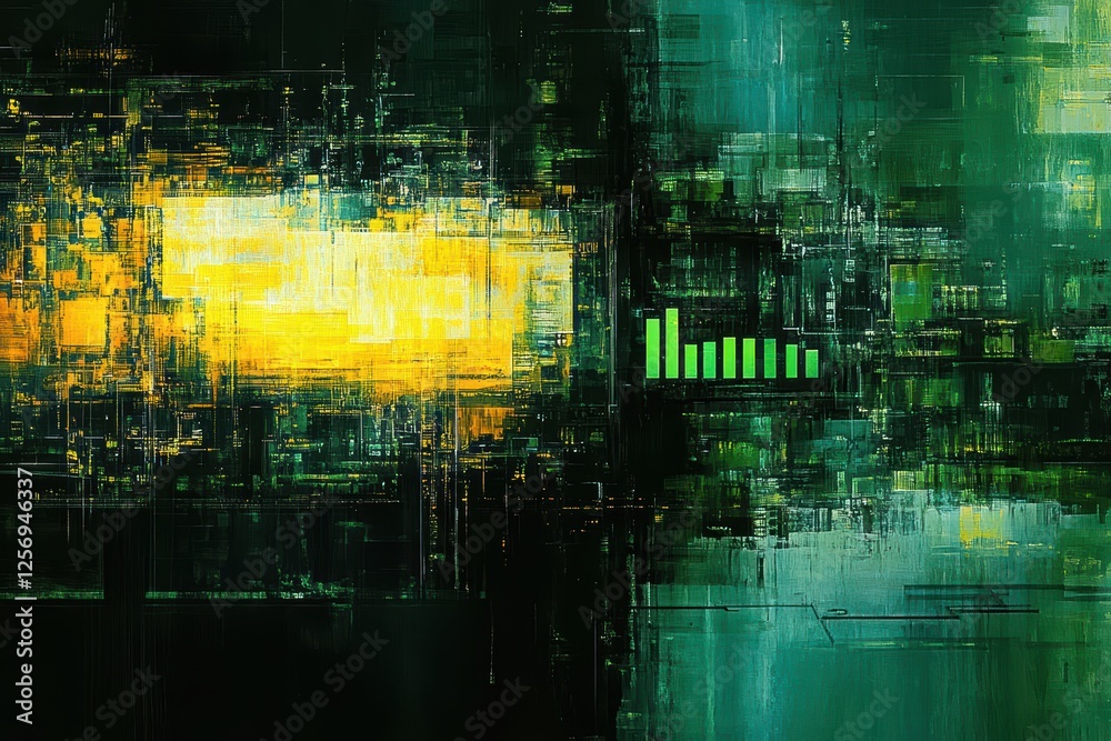 Obraz premium Abstract Digital Artwork with Green and Yellow Color Palette