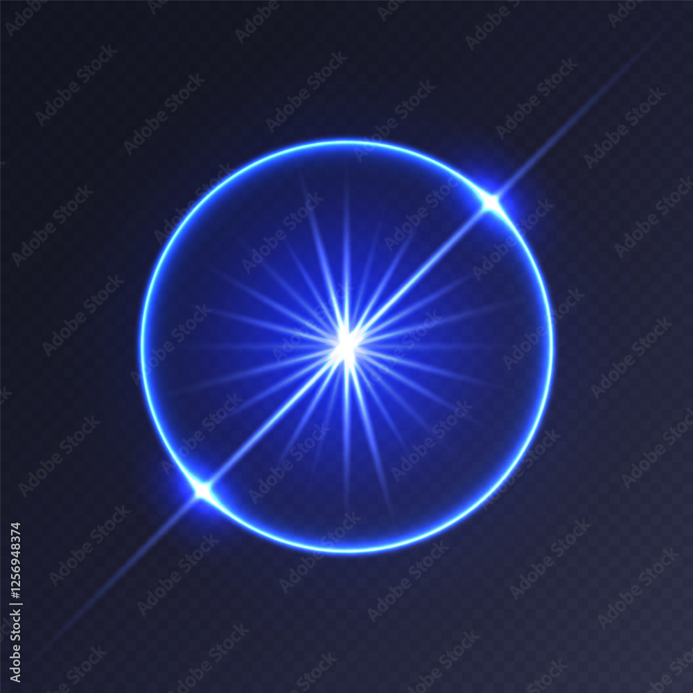 Blue light flare, glowing shiny sparkle, lens flare effect, bright glimmering glare. Vector illustration. Blue light flare, glowing shiny sparkle, lens flare effect, bright glimmering glare. Vector illustration.